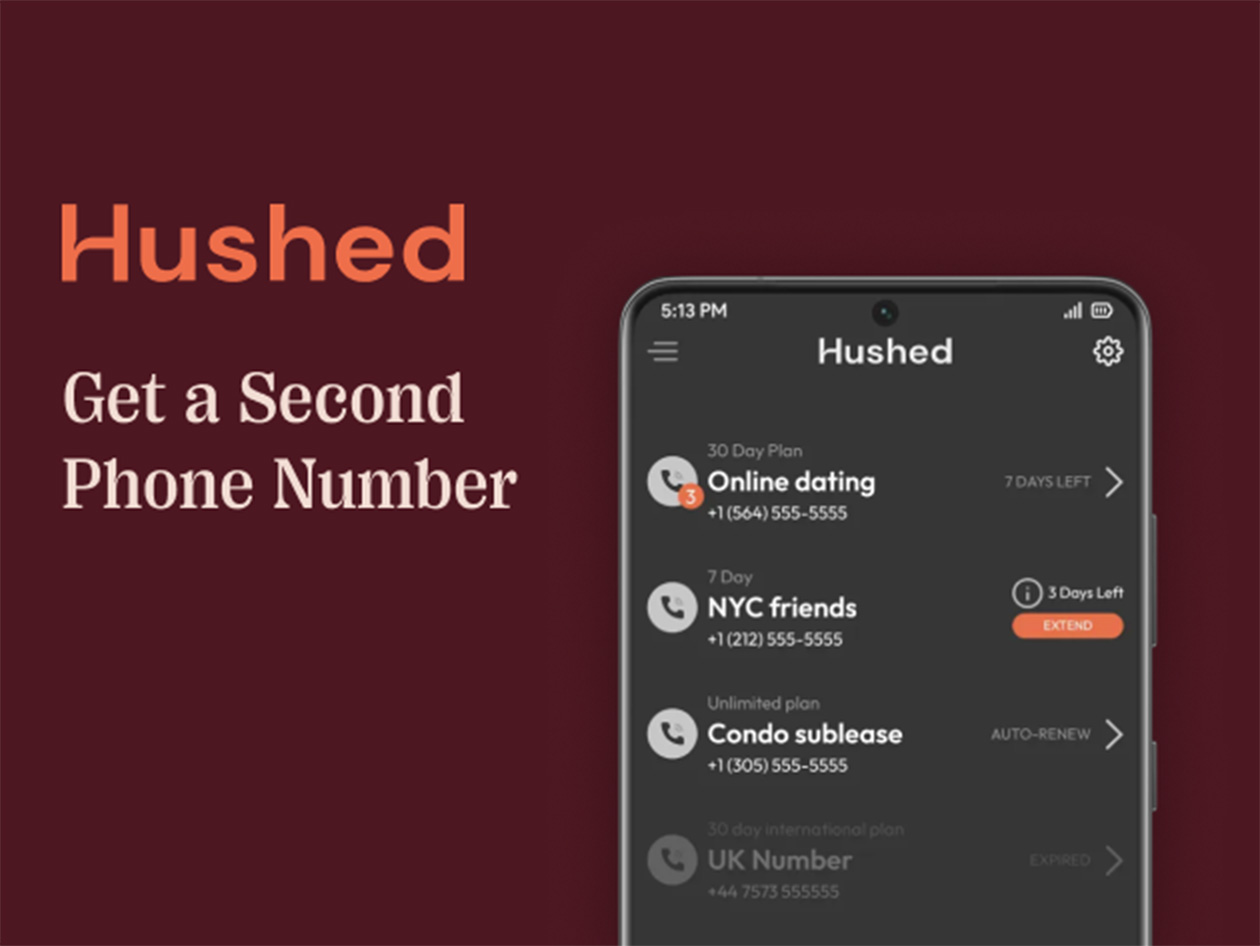 Hushed Private Phone Line: Lifetime Subscription (7,000 SMS / 1,250 mins)